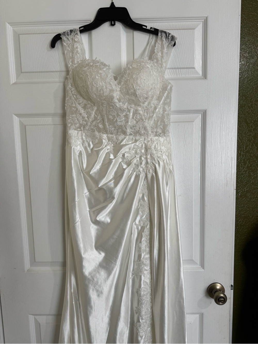 Ivory Lace & Satin Bridal Gown with Sheer Lace Straps